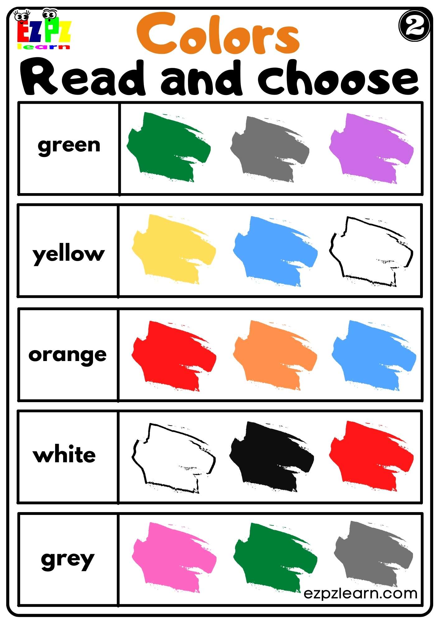 Colors Read and Choose Worksheet for Kindergarten K5 and ESL PDF